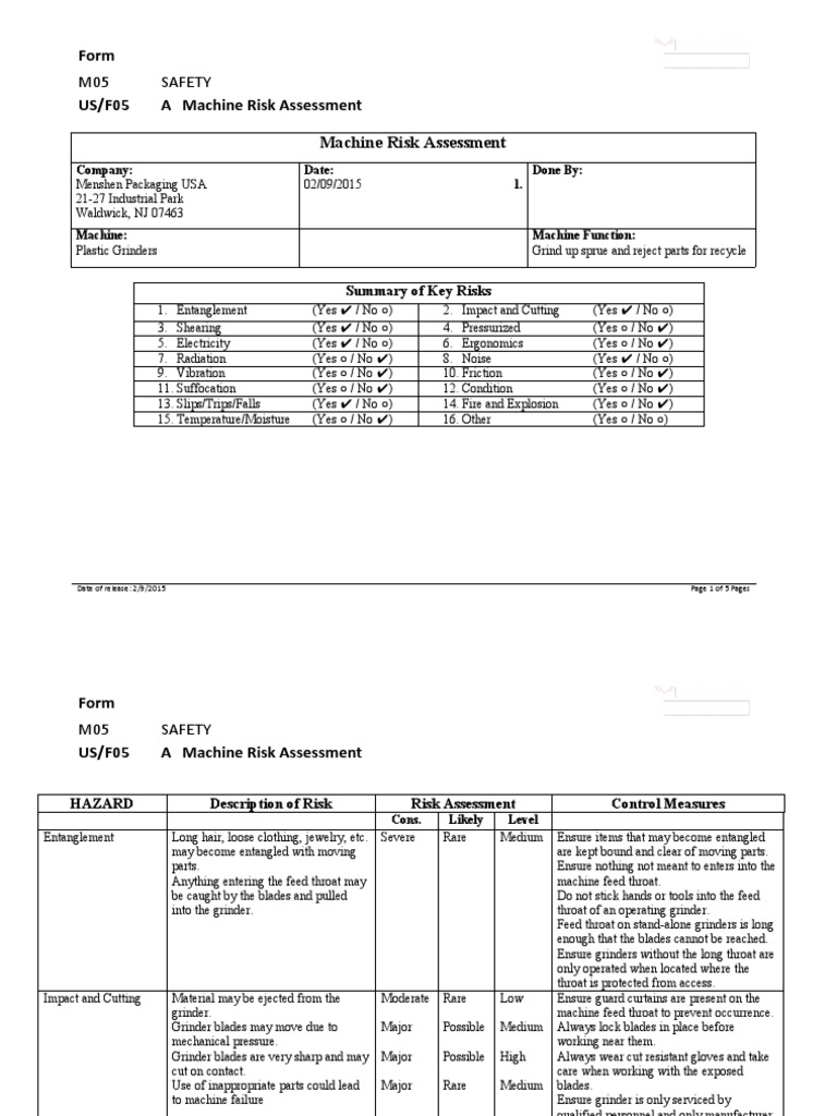 M05 F05 Machine Risk Assessment Grinder1 PDF Risk Grinding