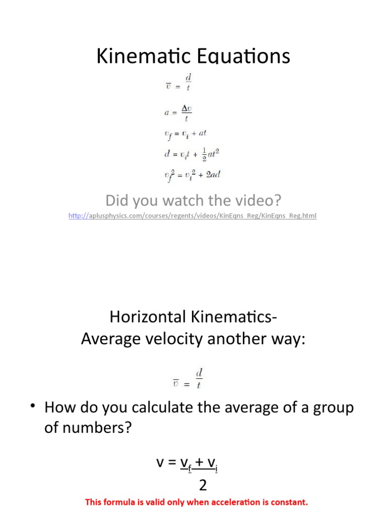 4 Kinematic Equations PDF