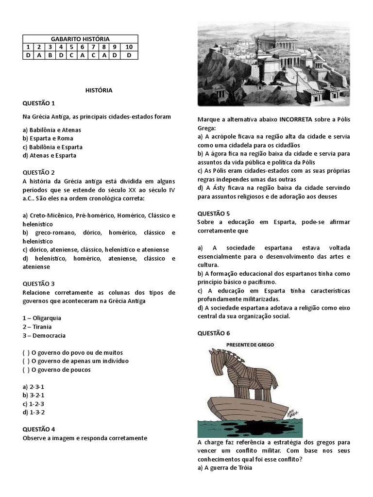 Gabarito de História: Grécia Antiga 6º Ano | PDF | Grécia Antiga | Esparta