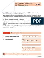 SFE DSA Disability Evidence Form
