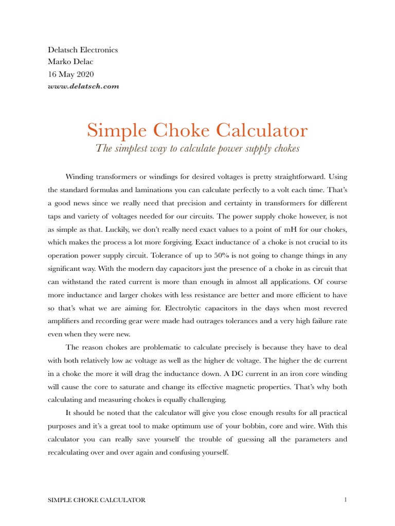 Simple Choke Calculator Tutorial PDF Transformer Power Supply