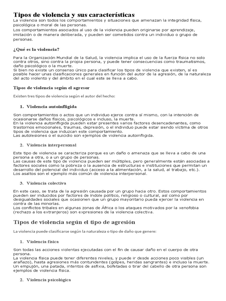 Violencia Y Tipos De Violencia Pdf Violencia Abuso Sexual