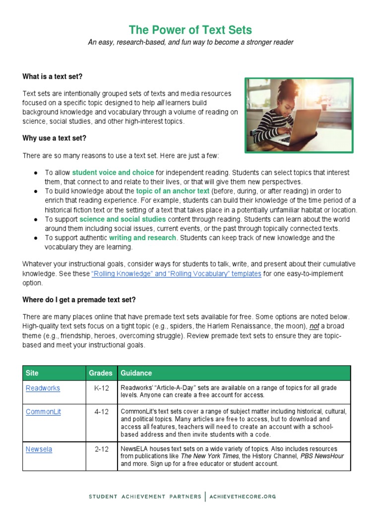 Power of text sets pdf