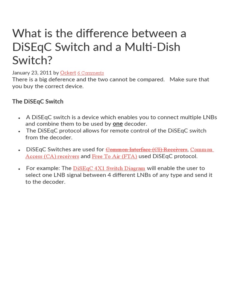 What Is The Difference Between A DiSEqC Switch and A Multi PDF