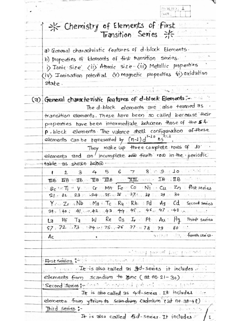 Chemistry of First Transition Series PDF