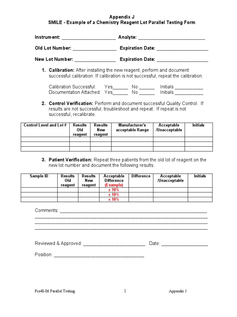 Lot-to-Lot Verification Form Template | PDF
