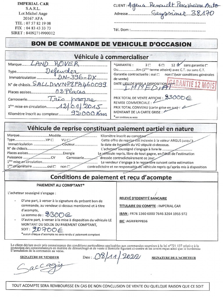 Bon de Commande Auto PDF