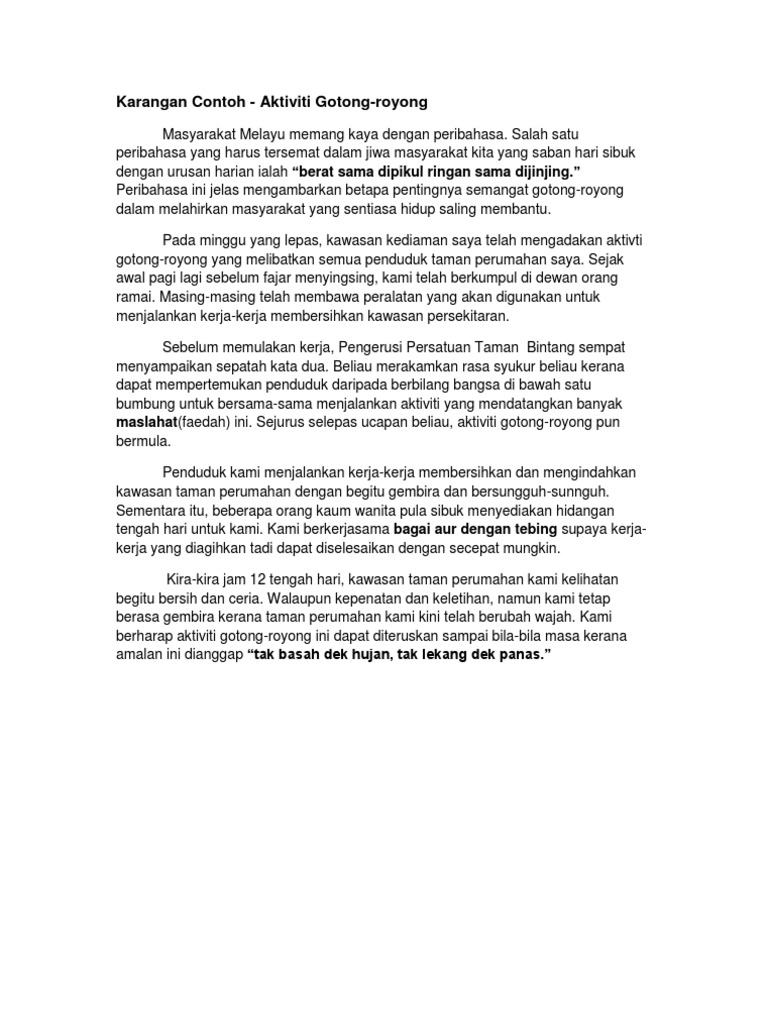 Karangan Contoh Gotong Royong