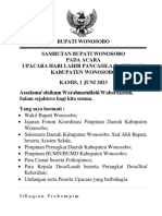 01 Jun, Sambutan Bupati Wonosobo Upacara Hari Lahir Pancasila 2023