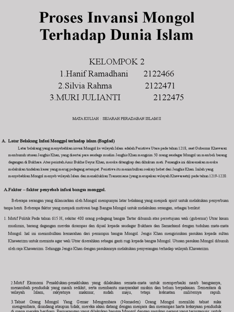 Invansi Mongol Kel 2 | PDF | Politik | Sejarah