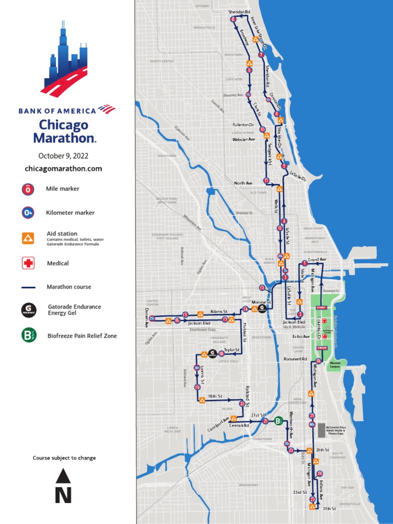 2022 Bank of America Chicago Marathon Course Map PDF Lake View