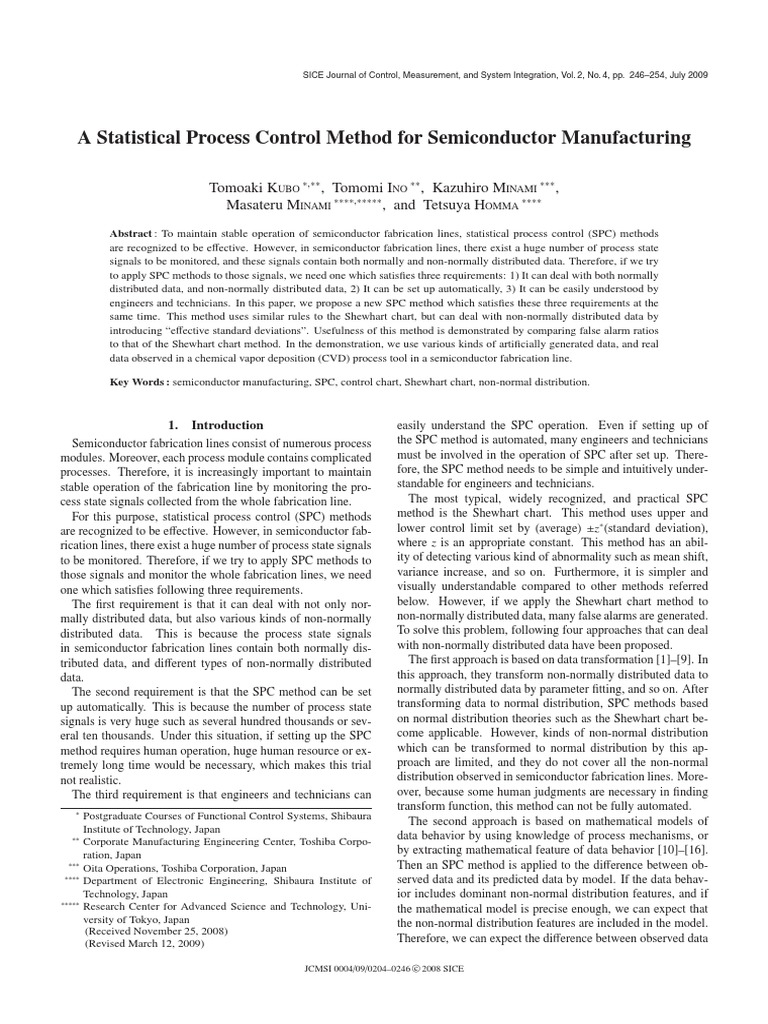 A Statistical Process Control Method For Semiconductor Manufacturing ...