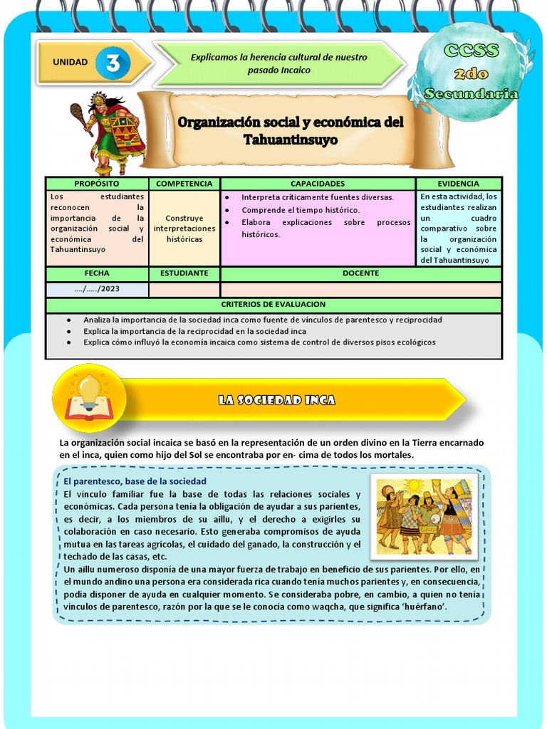 Ficha de Actividad CCSS 2°-Semana 3 | PDF | Imperio Inca