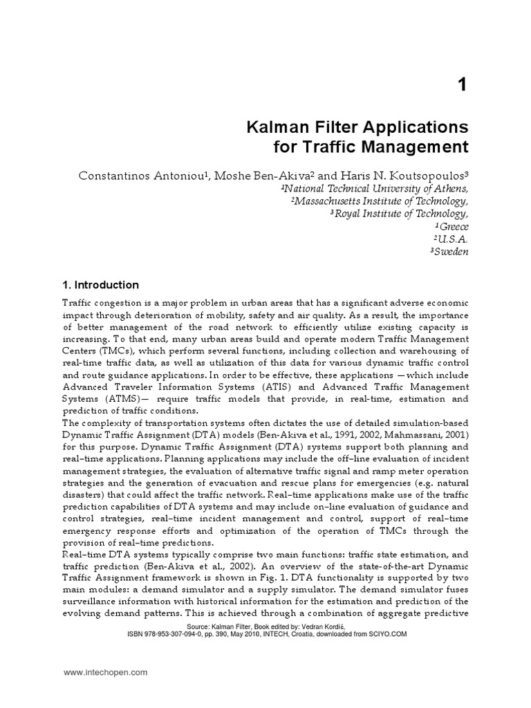 InTech-Kalman Filter Applications For Traffic Management | PDF | Kalman ...