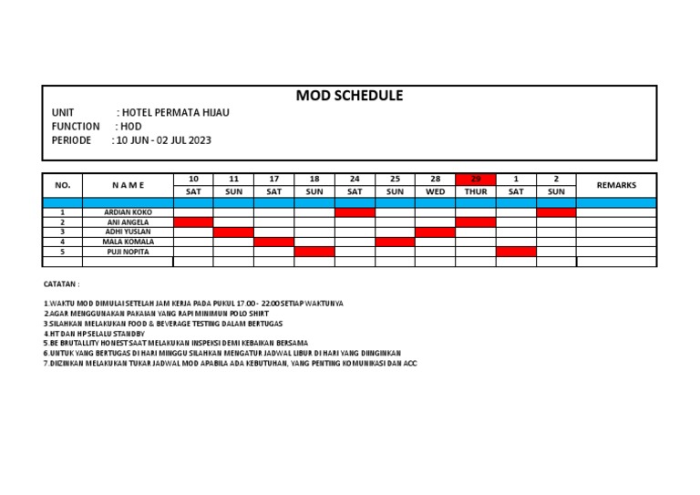 Jadwal Mod Hotel Permata Hijau | PDF