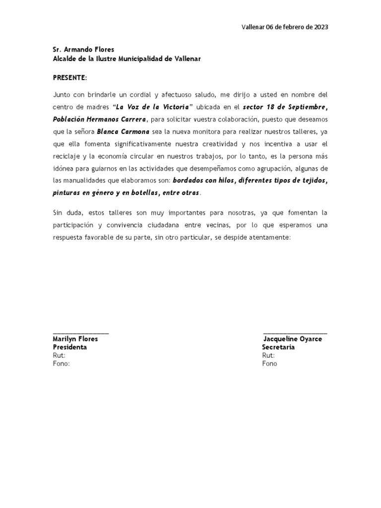 Carta para Alcalde Vallenar | PDF