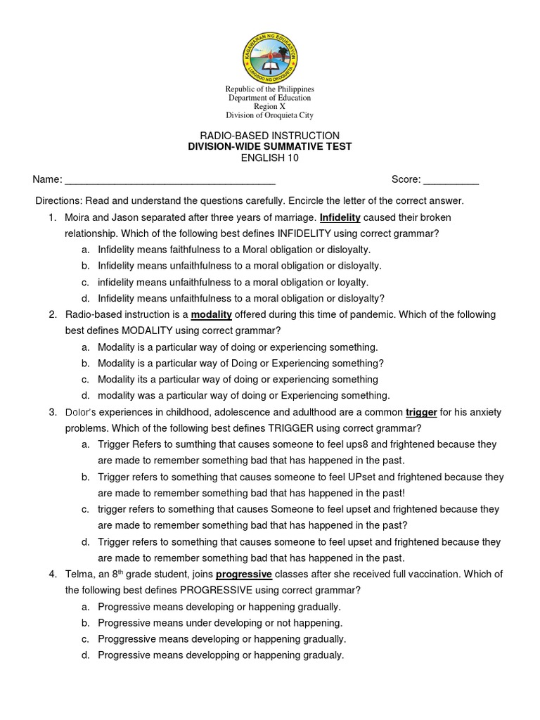 DivisionWide Summative Test in English 10 Quarter 4 PDF