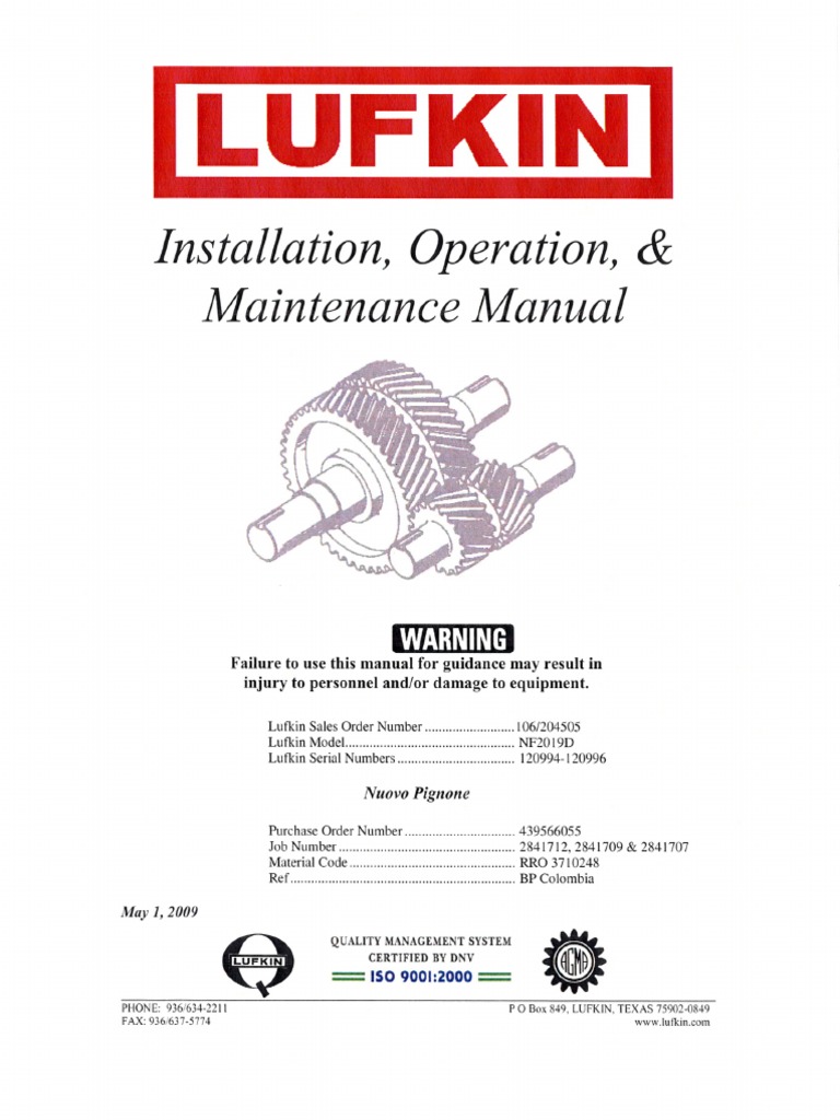 Manual Caja Lufkin NF2019D PDF Gear Bearing (Mechanical)