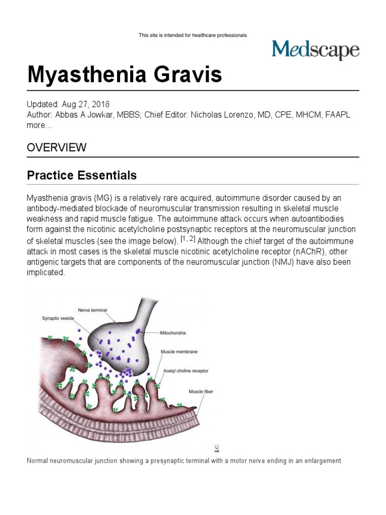 Myasthenia Gravis - Practice Essentials, Background, Anatomy | PDF