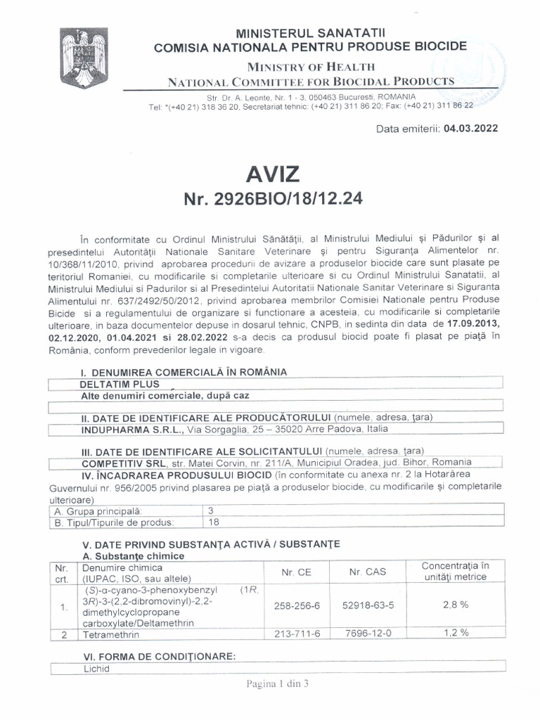 Aviz Deltatim Plus Prelungire 31.12.2024 PDF