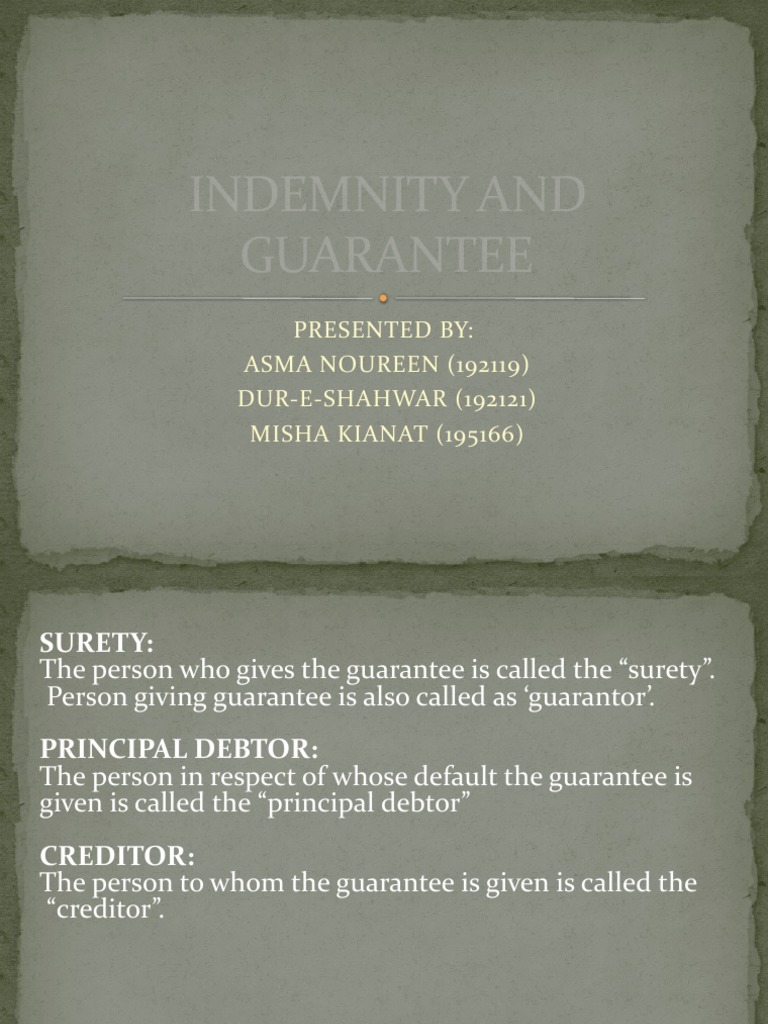 Indemnity And Guarantee Presentation Pdf Guarantee Indemnity