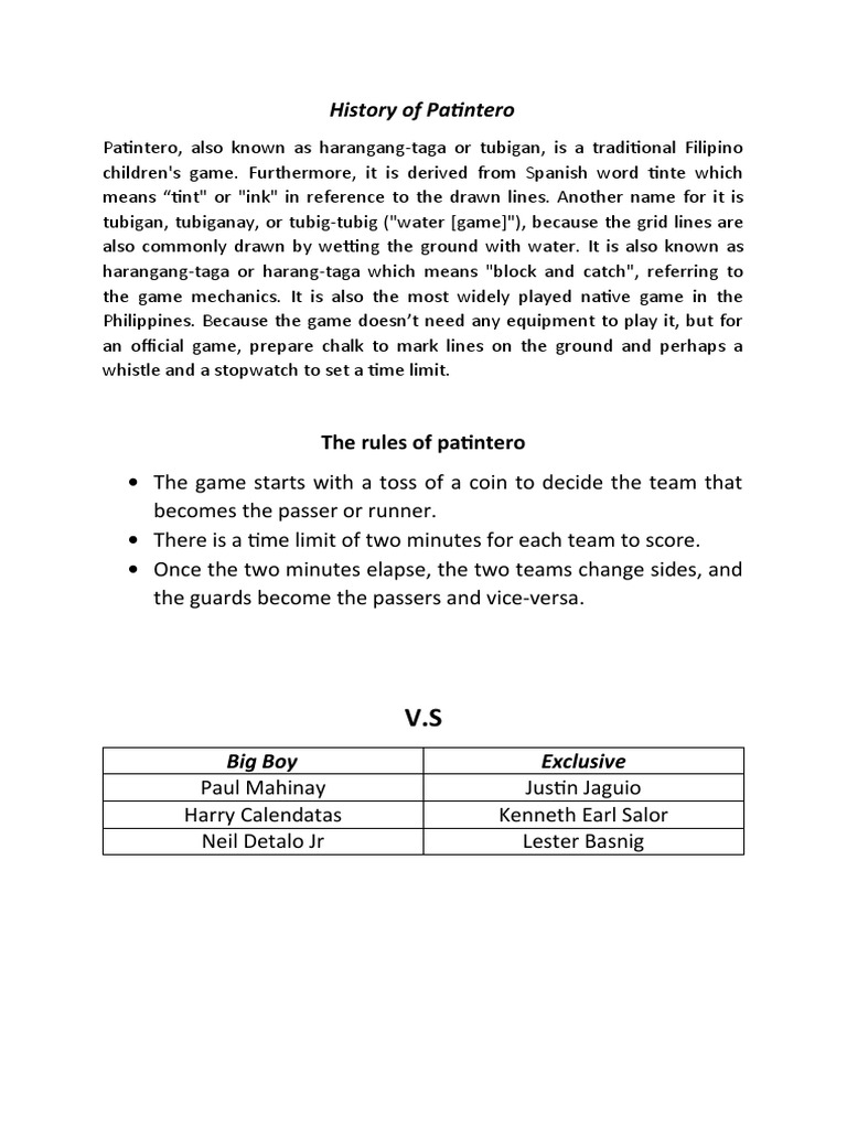 History of Patintero PDF