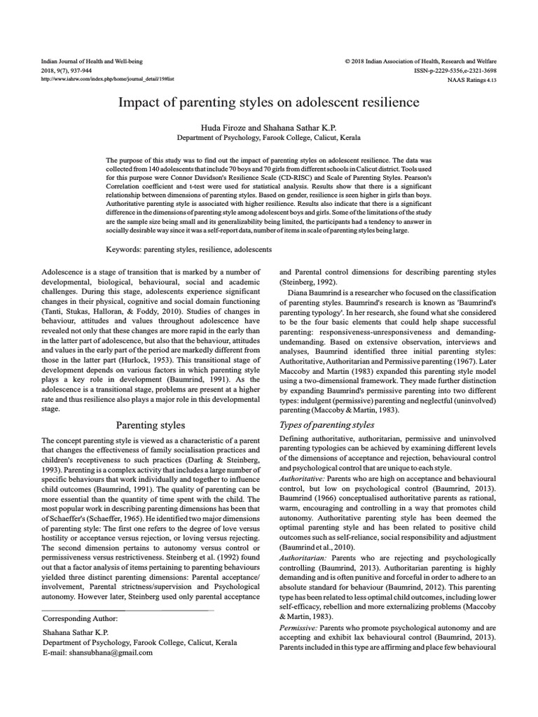 Parenting Styles & Teen Resilience | PDF | Wellness | Science & Mathematics