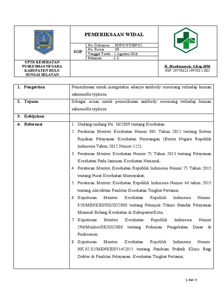 15 sop pemeriksaan widal pdf