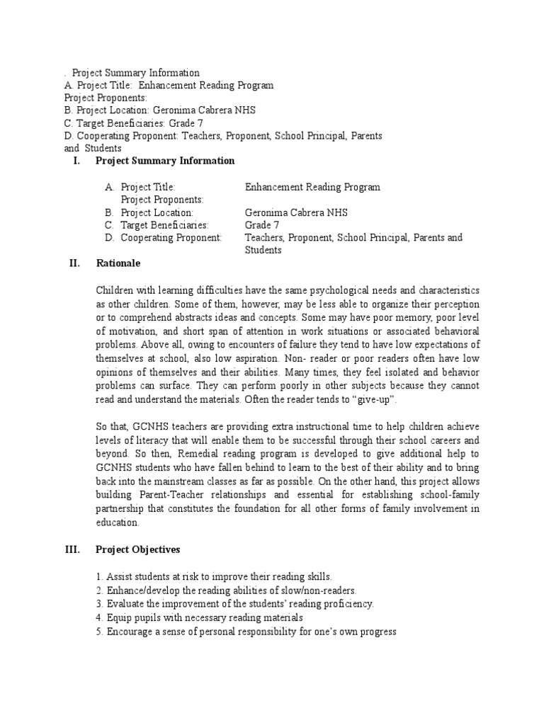 Sample Reading Proposal