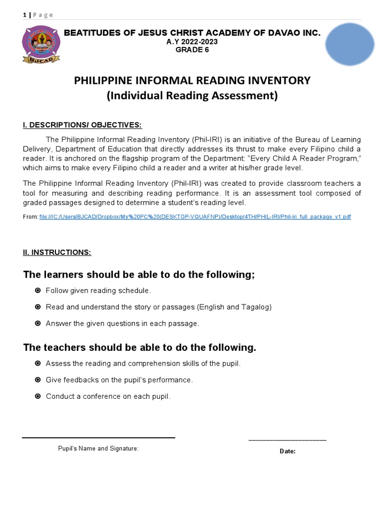 Grade 6 Phil Iri | PDF