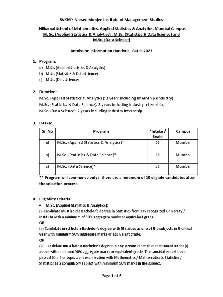 M SC ASA&M SCSDS&M ScDS2023Admissioninfohandout PDF
