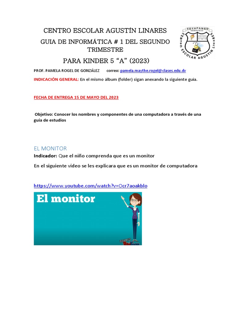 Guia # 1 de Informática Kinder 5 Sección A (2023) Trimestre 2 | PDF