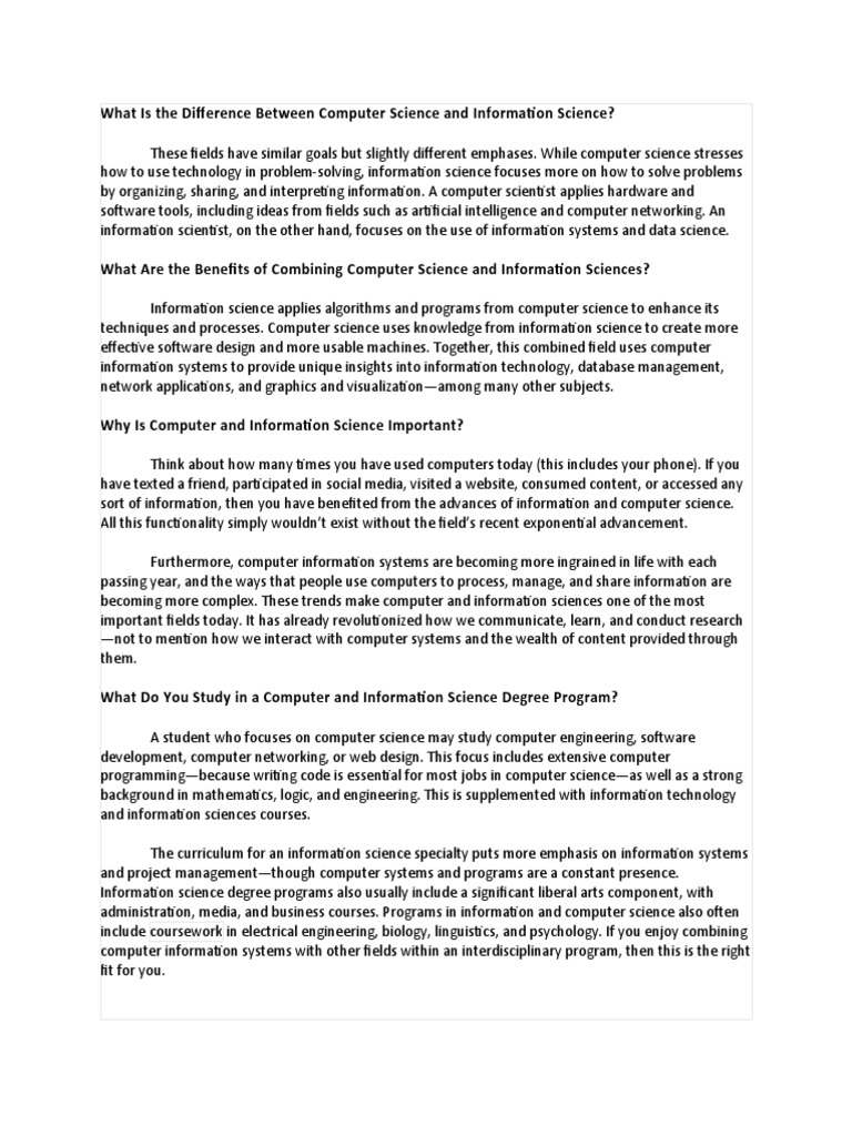 What Is the Difference Between Computer Science and Information Science ...