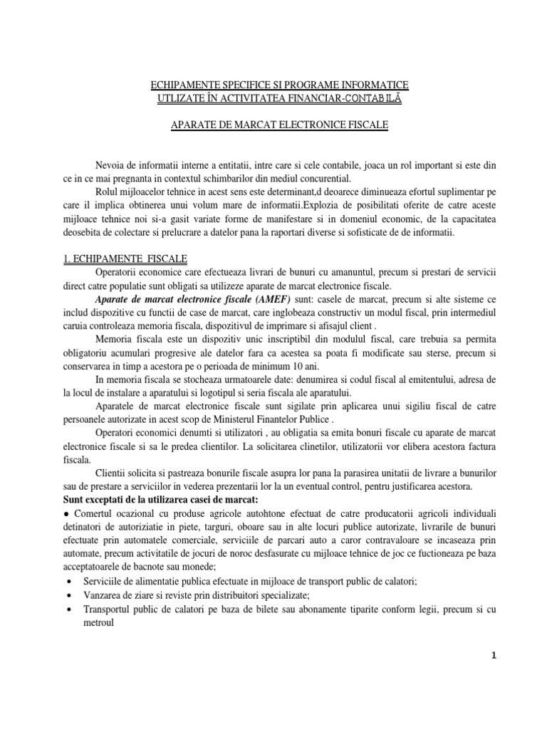 Echipamente Specifice Si Programe Informatice - AMEF | PDF
