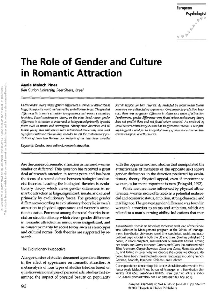 The Role of Gender and Culture in Romantic Attraction | PDF | Social ...
