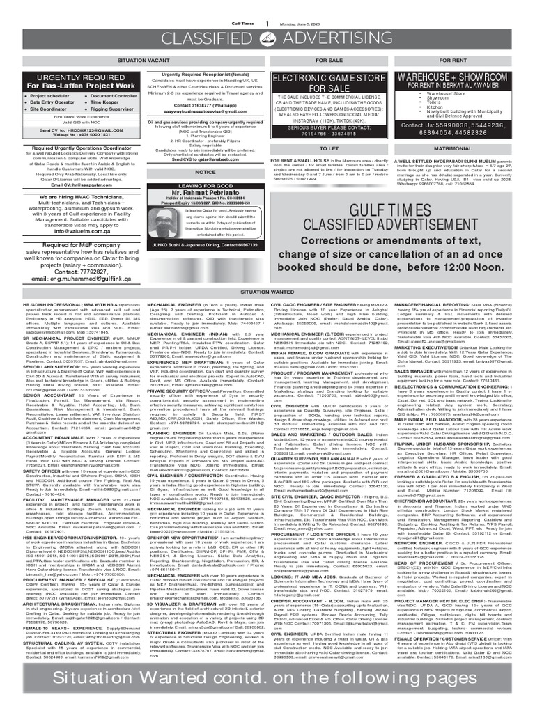 Classified 20230605 2 | PDF | Engineer | Qatar