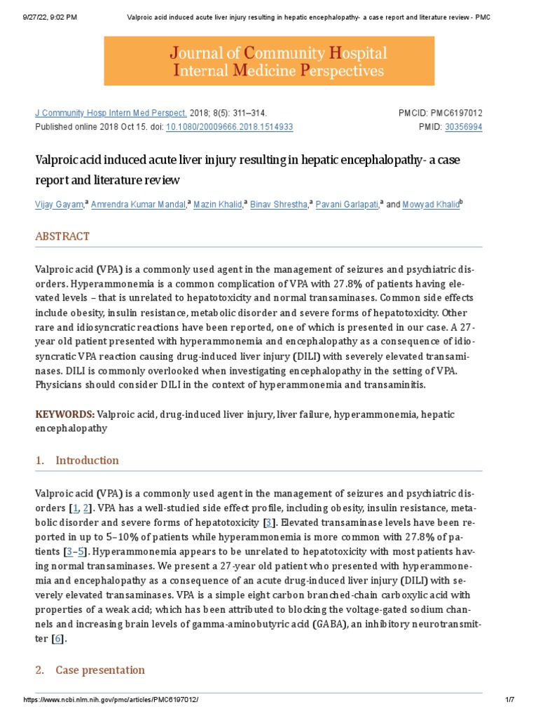 Valproic acid induced acute liver injury resulting in hepatic