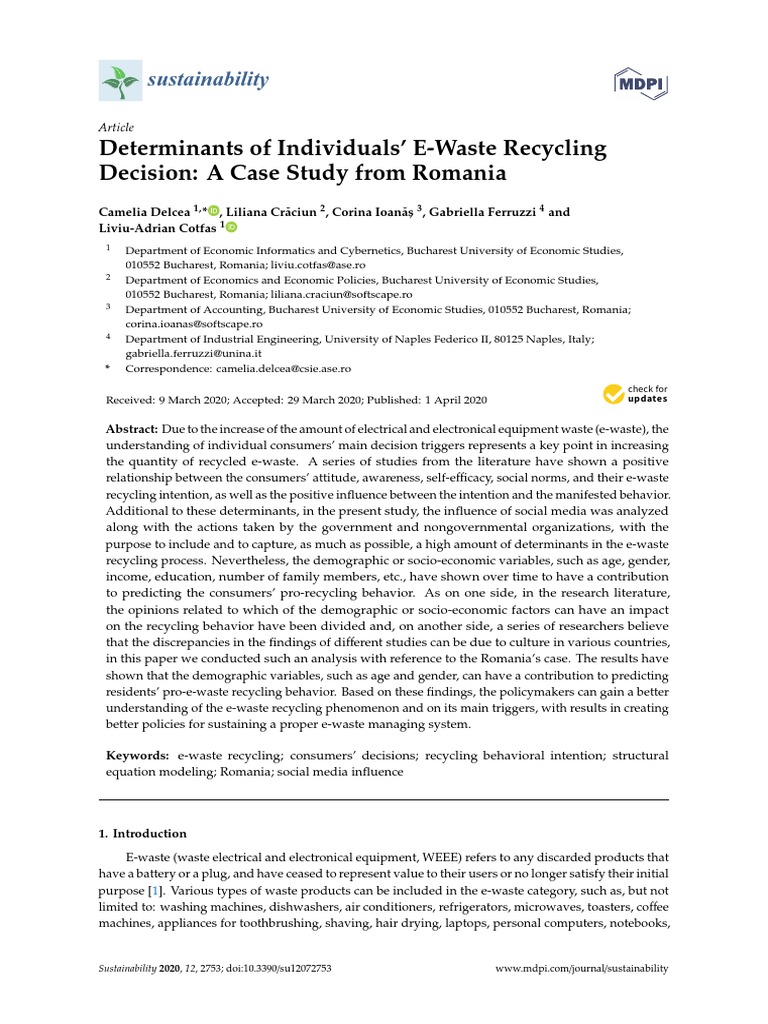 Determinants of Individualsâ EWaste Recycling Decision A Case Study