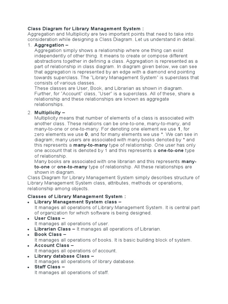 Class Diagram For Library Management System | PDF | Class (Computer ...