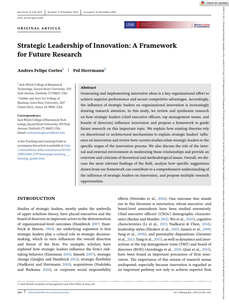 Strategic Leadership in Innovation Framework | PDF | Leadership ...