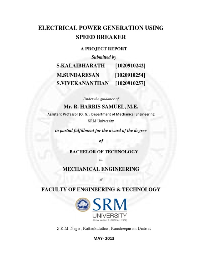 Electrical Power Generation Using Speed Breaker PDF Rechargeable