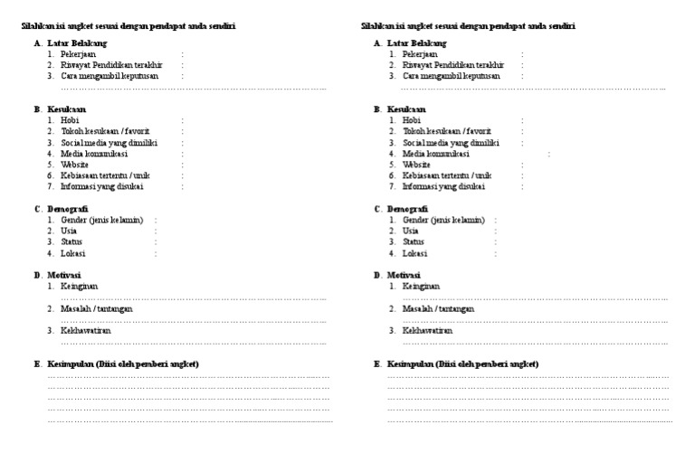Angket Profil dan Preferensi Pengguna | PDF