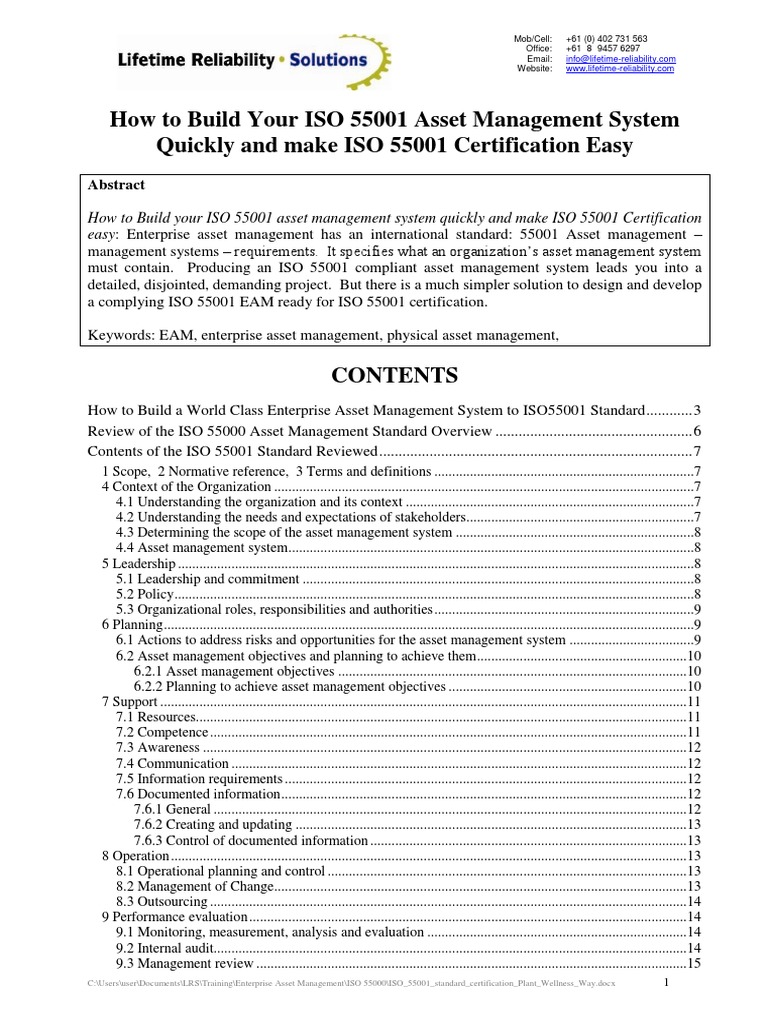 How To Build Your ISO 55001 Asset Manage | PDF | Risk | Asset Management