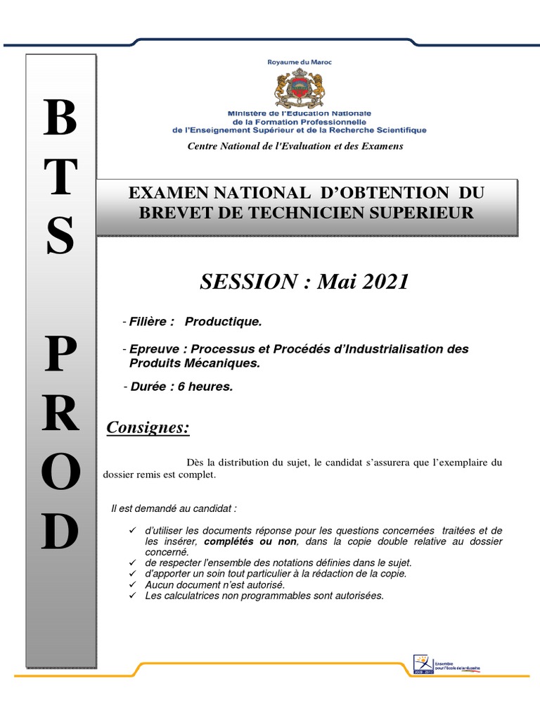 Copie double d'examen BTS Productique | PDF