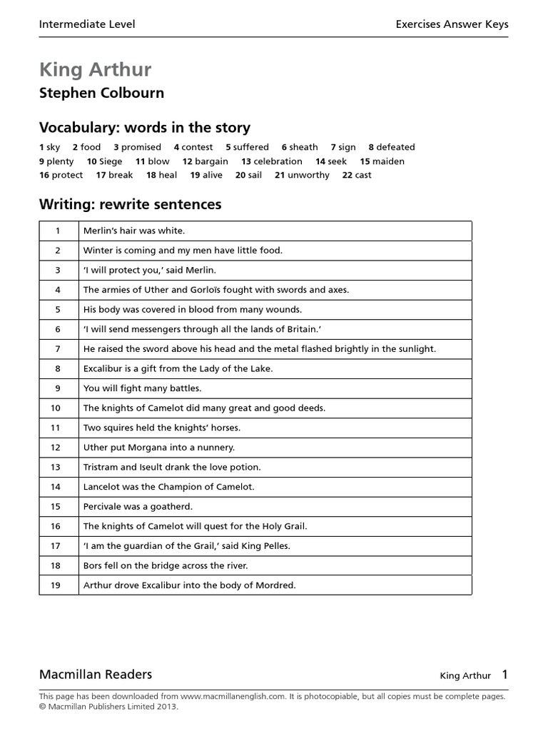 King Arthur Exercises-Answer-Keys | PDF