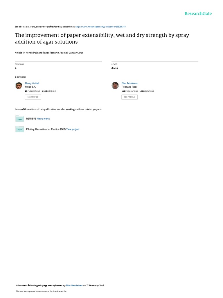 Improvement Of Wet And Dry Strength Of Paper Pdf
