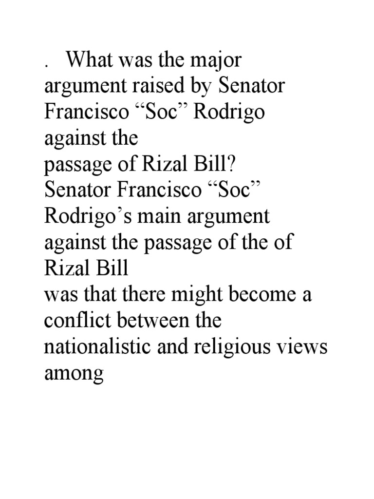 Soc Rodrigo's Opposition to Rizal Bill | PDF | Politics