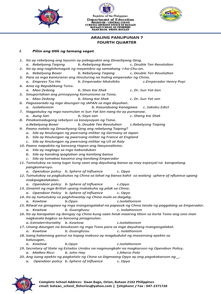Periodical Test Ap 7 4TH Quarter PDF