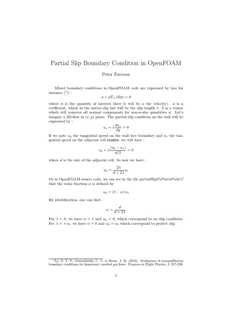 Partial Slip Condition in OpenFOAM | PDF