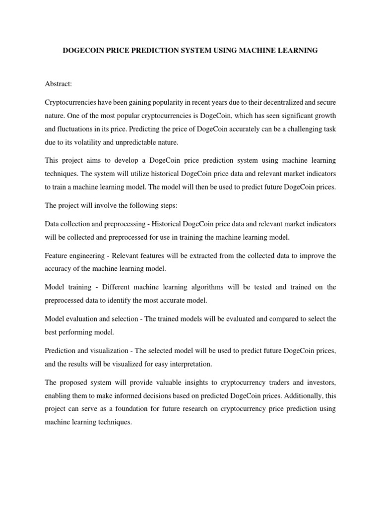 Dogecoin Price Prediction System Using Machine Learning Pdf
